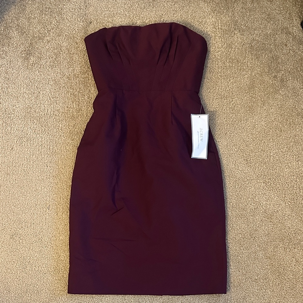 J. Crew Strapless Dress in Deep Burgundy